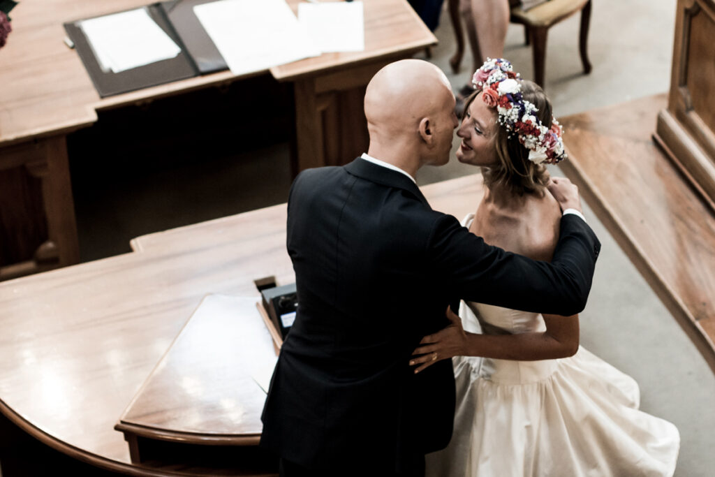 a kiss between the newly married couple