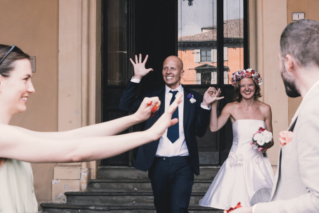 the couple leaves the communal hall