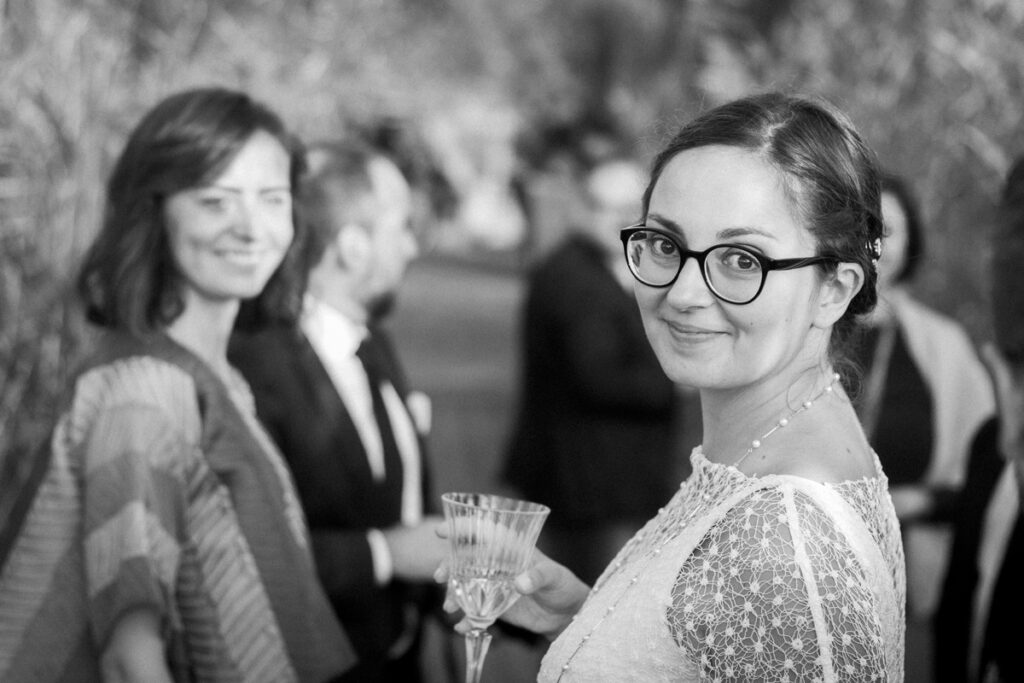 a portrait of an happy and sweet young bride