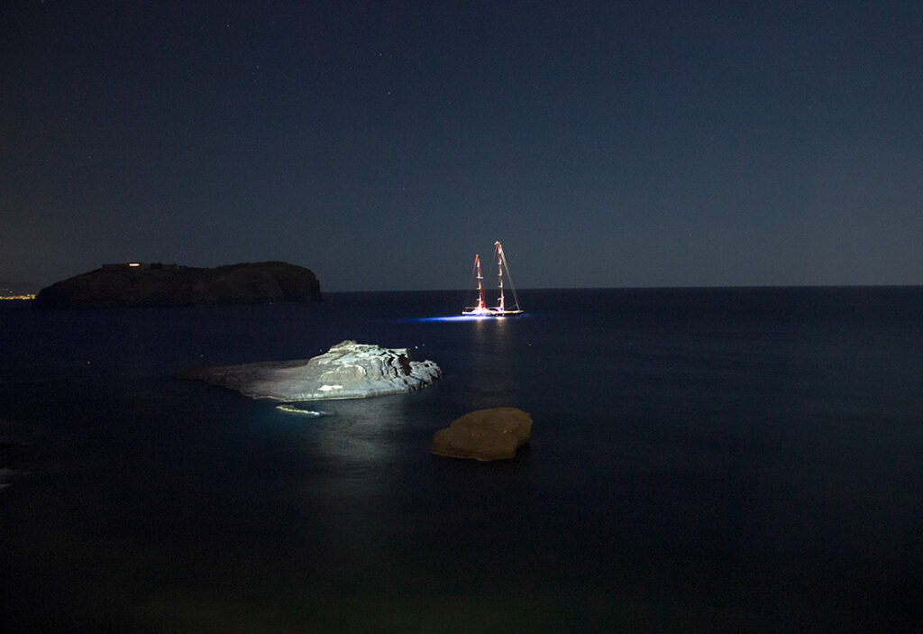 sailing boat in the bay of Ventotene in the night