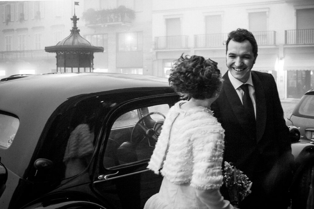 The bride and groom meet before the ceremony