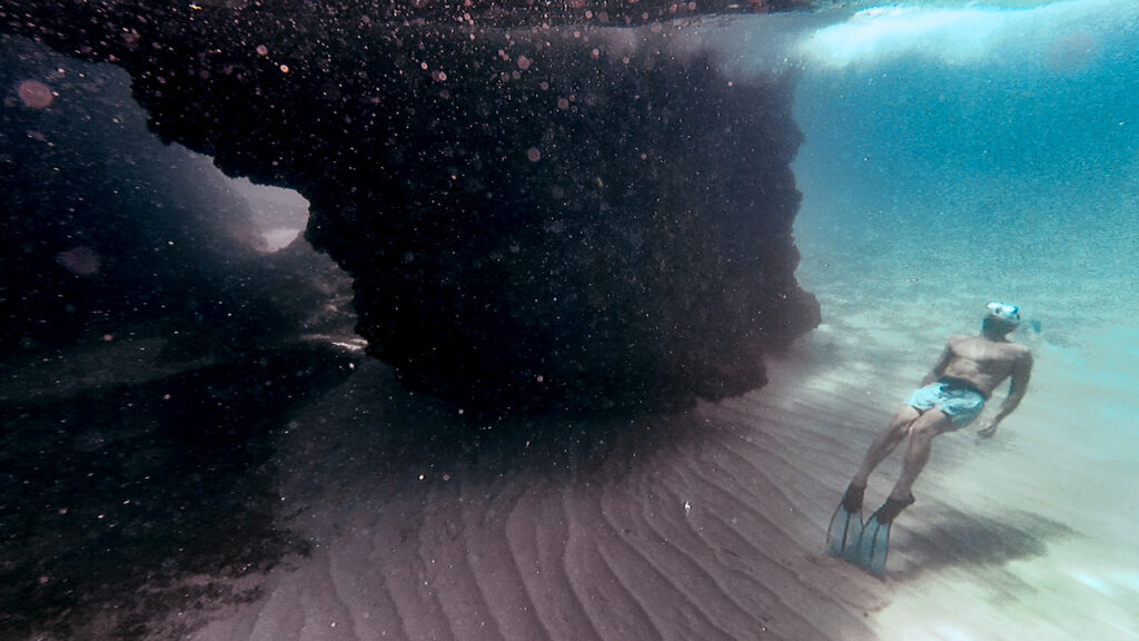 A diver on a beautiful backdrop